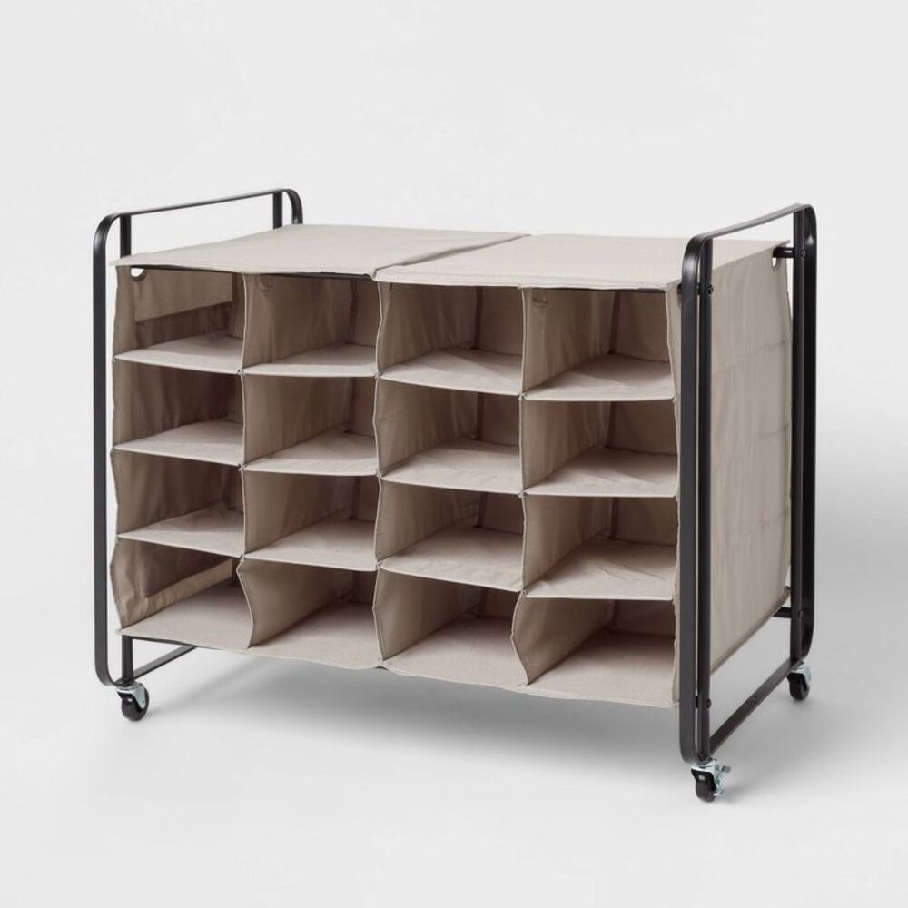 4 Tier Rolling Cubby Shoe Rack Gray - Brightroom